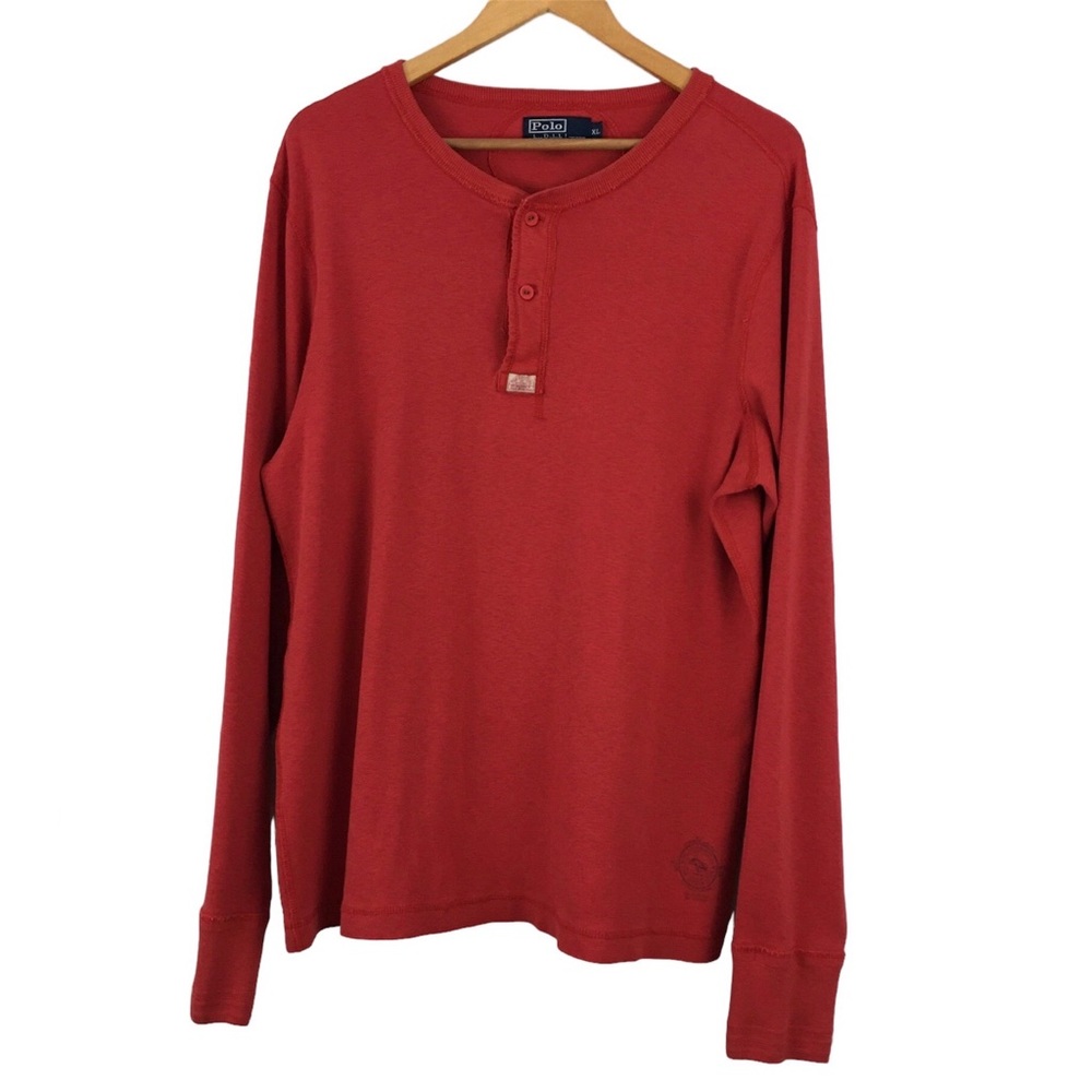 Polo Ralph Lauren Red Quarter Button Long Sleeve Cotton Henley Shirt Size XL